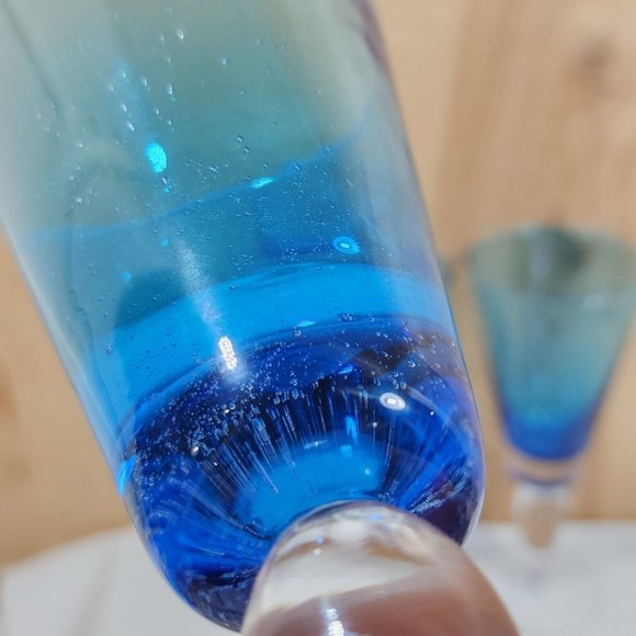 3) Crate Barrel Aqua Seeded Bubble Stem Water Sweet Tea Glasses - Picture 8 of 10